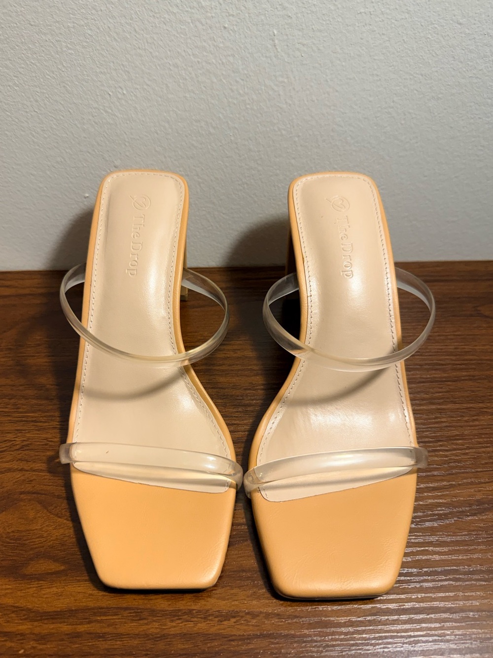 Clear-Strap Nude Slide Heels